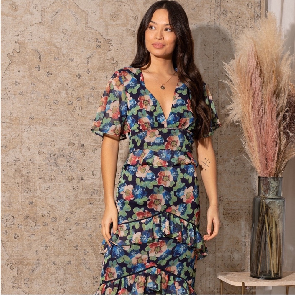Floral Ruffle peplum top with matching ruffled skirt